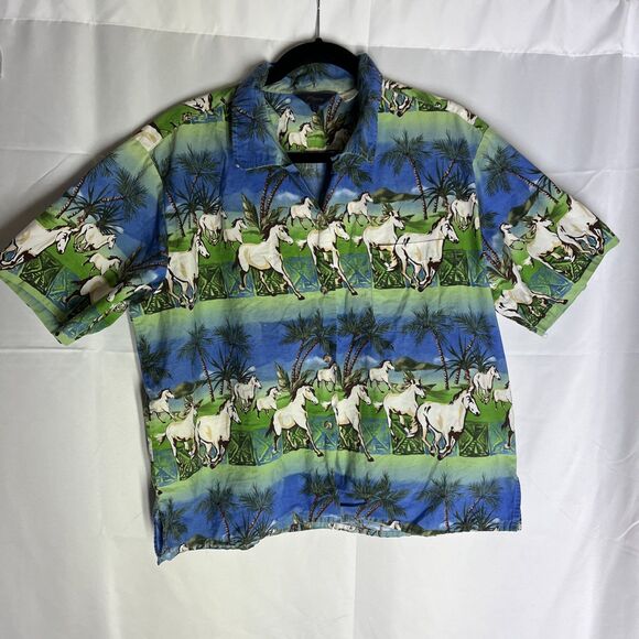 Roper Western Short Sleeve Button Up Wild Horses Size Large - Picture 1 of 5